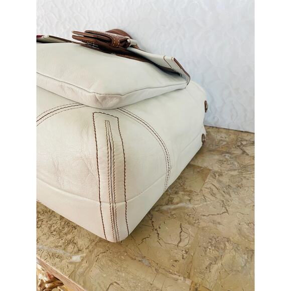 Coach LARGE F06468 WHITE/brown Leather Soho Double Front Pocket Shoulder Bag - Picture 8 of 10